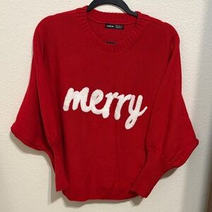 SHEIN Festive Red Sweater with White 'Merry' Text
